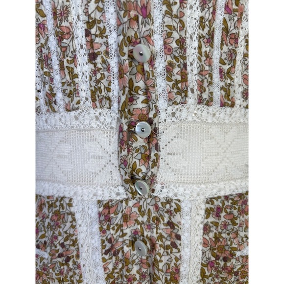 Veronica Beard Addilyn Size 10 Peasant Floral Crochet Lace Trim Mini Dress Stone - Picture 7 of 13